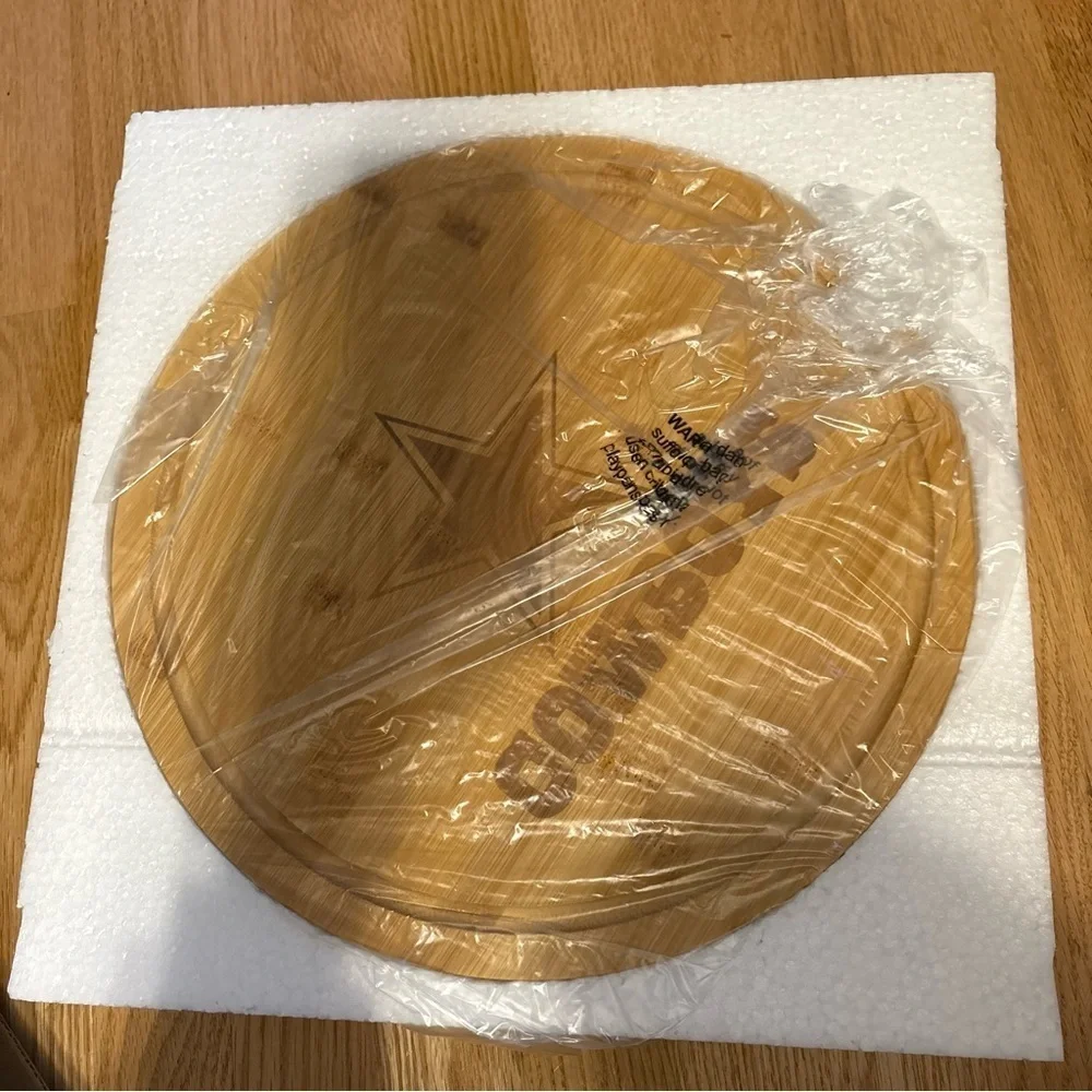 Cowboys Bamboo Cutting Board Lazy Susan Spinning Circle Wood Charcuterie NEW